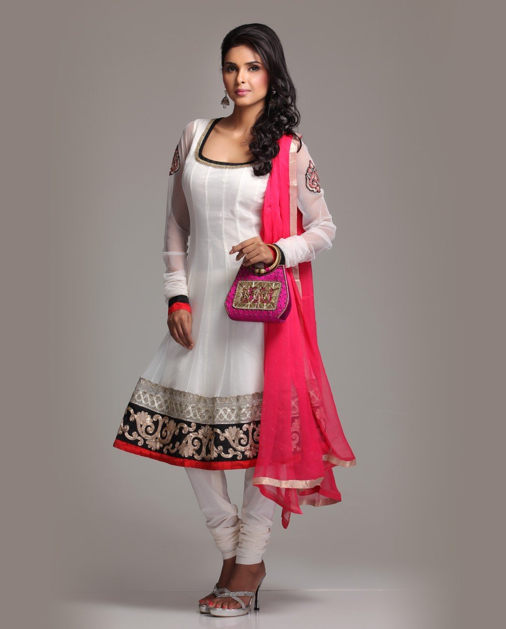 cream colour anarkali suit