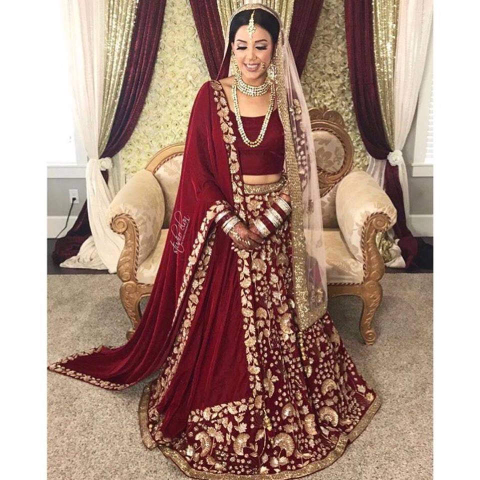 wine red bridal lehenga