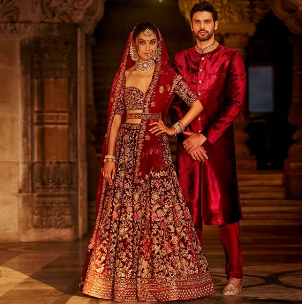 wine red bridal lehenga