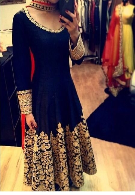 Readymade Black Velvet Anarkali Suit With Dupatta Online - DMV14993