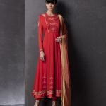 Crimson Red Anarkali Set with Embroidery and Sequins Work