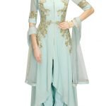 Duck egg blue embroidered high low kalidaar set