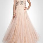 Peach color high-neck gown