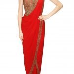 Red antique gold bead embroidered pant sari