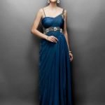 Deep Midnight Blue Gown with Crystallized Belt & Strap, Satin Flair and pleated net drape(Gown 2)