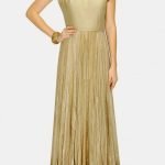 Gold sequins flower embellished woven line long gown