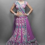 Pink Net Lehenga with Green Velvet Borders, and Crystal, Cut Dana, & Stone Embroidery(Traditional Lehenga-71)