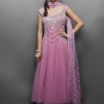 Soft pink Net and Georgette Anarkali with Resham and Antique Silver Ornate Embroidery