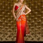 Orange Red Embellished Sari with Stitched Blouse