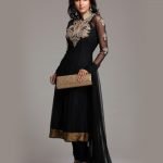 Black Net Anarkali with Gold Embroidery