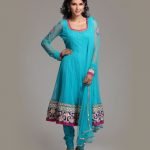 Firozee colour Net Anarkali with embroidered border