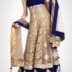 Gold Anarkali With Velvet At Bodice And Hem