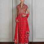 Red Embroidered Net Kalidar