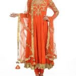 Bright Orange Anarkali Suit with Bejeweled Yoke
