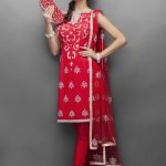 Red Georgette Suit with Silver Embroidery