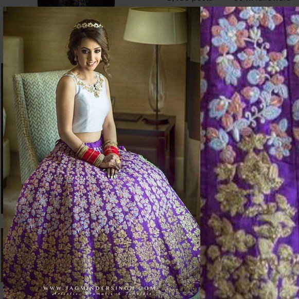 Festive, Mehendi Sangeet, Wedding Purple and Violet, White and Off White  color Silk fabric Long Lehenga Choli : 1921991