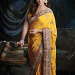 Mustard Sari with Floral Motifs