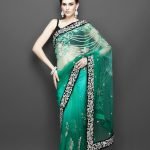Teal Green Net Sari