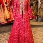 Red Resham and Sequins Jacket Lacha