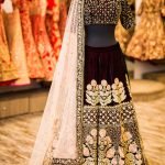 Wine Velvet Bridal Lengha with Pastel Florals