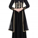 Black Embroidered Off Shoulder Anarkali Set with Embellished Choker