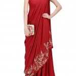 Red and Gold Leaf Embroidered Drape Dress