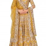 Mango Colour Flowers Sequins Embroidered Lehenga Set