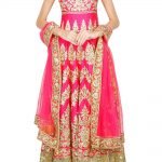 Hot pink gota floral motifs queen anne neck anarkali set