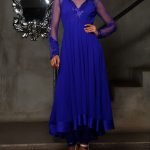 Dazzling Blue Anarkali Suit with Bugle Beads