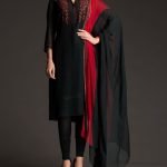 Jet Black Anarkali Suit with Floral Embroidery