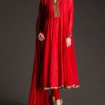 Red and beige dori work ombre saree