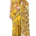 Mustard Resham Embroidered Saree With Blouse