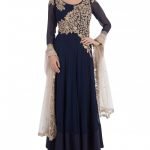Navy Blue Suit with Embroidered Bodice