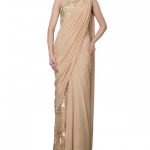 Beige Sari Gown with Golden Embellished Bodice