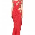 Scarlet Drape Sari with Golden Embroidery