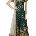 Bottle Green and Gold Floral Work Anarkali Set