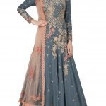 Grey Floral Embroidered Kalidaar Kurta Set