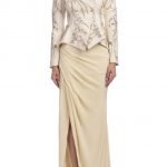Ivory embroidered jacket with draped skirt