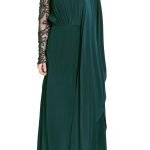 Teal green embellished drape gown
