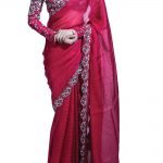 Red Weave Saree With Embellished Blouse