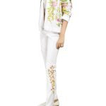 White floral embroidered pants