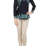Dark blue embroidered chanderi shirt