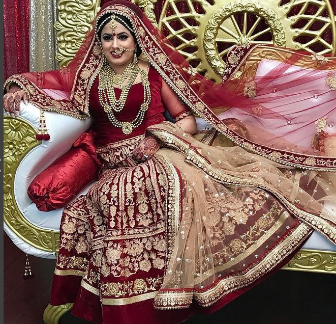 Deep Red Bridal Gotta Patti and Zardozi Lehenga KARNAVATI | Raw silk lehenga,  Indian bridal outfits, Wedding lehenga online