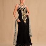 Jet Black Anarkali Suit with Applique Work