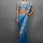Blue shaded sari with silver crystal border