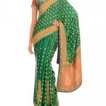 Bottle Green Sari with Floral Motif