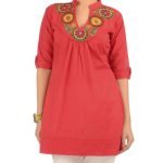 Fiery Red Tunic with Floral Embroidery