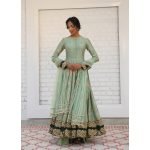 Pista green Chanderi silk  anarkali f