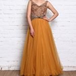 Mustard Dabka Embroidered Net Gown