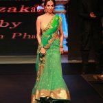 Aqua Green Sequined Net & Velvet Saree